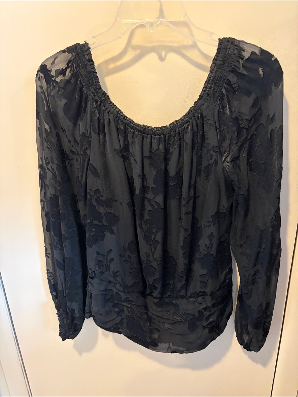 White House Black Market Black Floral Burnout Scoop-Neck Blouse